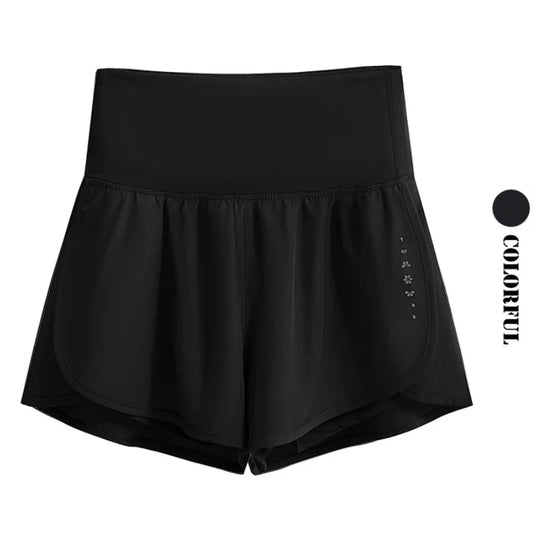 DRUR women's yoga shorts, high waist, double layer, for running and gym, with pocket, summer sportswear for fitness, running shorts.